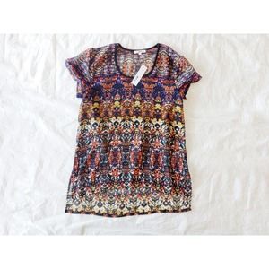 LAmade Sheer Boho Abstract Print Blouse Top XS Festival Layering Blouse 00